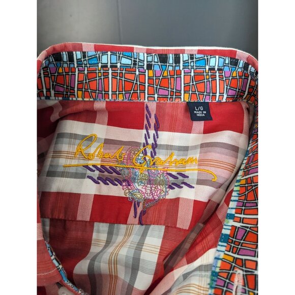 Robert Graham Red and White Plaid Men's Button‎ Up with Contrast Cuffs - L - Picture 4 of 11